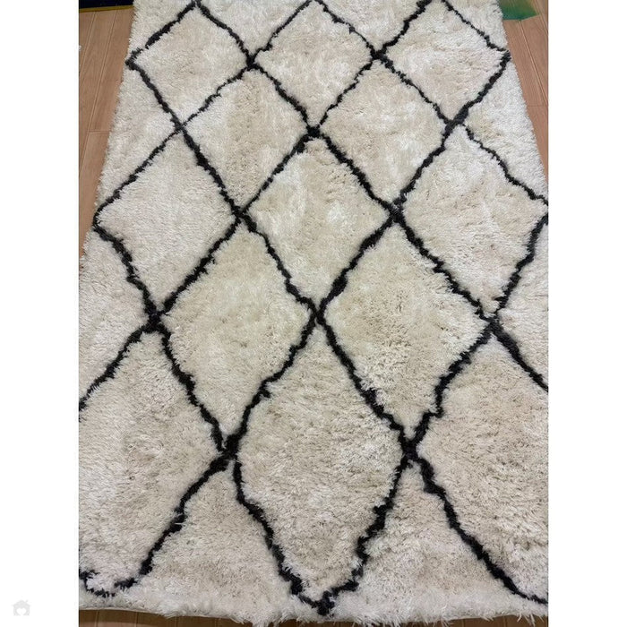 Morocco 2491 Super-Plush Moroccan Berber Diamond Hand-Made Super-Soft Fine Yarn Polyester Boho Shaggy Ivory/Grey Rug