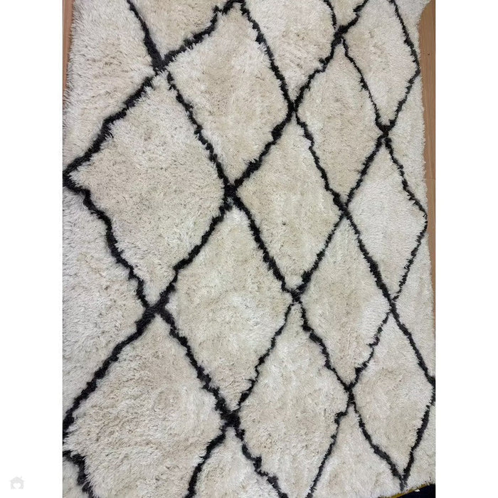 Morocco 2491 Super-Plush Moroccan Berber Diamond Hand-Made Super-Soft Fine Yarn Polyester Boho Shaggy Ivory/Grey Rug