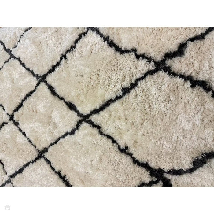 Morocco 2491 Super-Plush Moroccan Berber Diamond Hand-Made Super-Soft Fine Yarn Polyester Boho Shaggy Ivory/Grey Rug