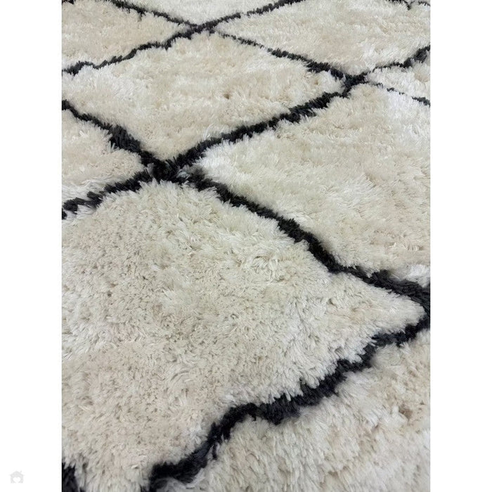 Morocco 2491 Super-Plush Moroccan Berber Diamond Hand-Made Super-Soft Fine Yarn Polyester Boho Shaggy Ivory/Grey Rug