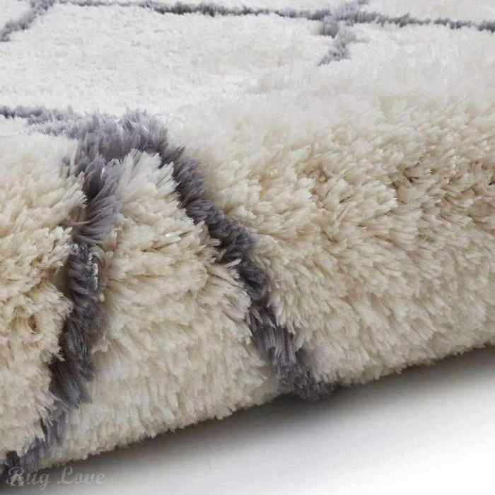 Morocco 2491 Super-Plush Moroccan Berber Diamond Hand-Made Super-Soft Fine Yarn Polyester Boho Shaggy Ivory/Grey Rug