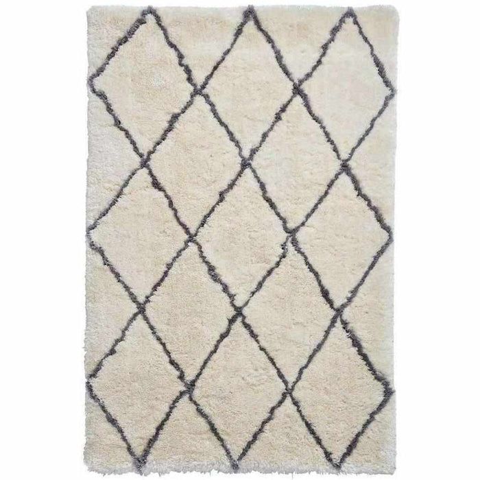 Morocco 2491 Super-Plush Moroccan Berber Diamond Hand-Made Super-Soft Fine Yarn Polyester Boho Shaggy Ivory/Grey Rug