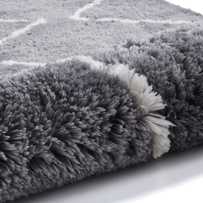 Morocco 3742 Super-Plush Moroccan Berber Zig Zag Hand-Made Super-Soft Fine Yarn Polyester Boho Shaggy Grey/Cream Rug