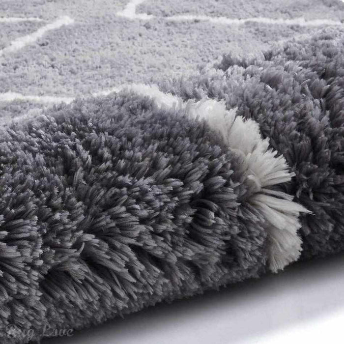 Morocco 3742 Super-Plush Moroccan Berber Zig Zag Hand-Made Super-Soft Fine Yarn Polyester Boho Shaggy Grey/Cream Rug