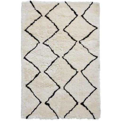 Morocco 3742 Super-Plush Moroccan Berber Zig Zag Hand-Made Super-Soft Fine Yarn Polyester Boho Shaggy Ivory/Black Rug