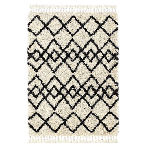 Morocco Modern Moroccan Berber Geometric Plush Soft Boho Shaggy Tassel Ivory/Charcoal Rug