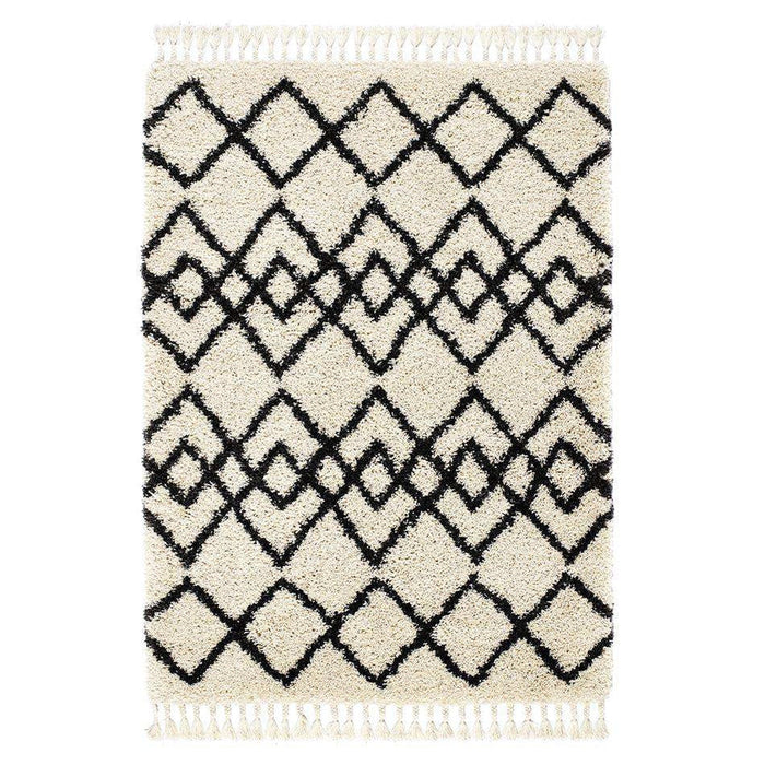 Morocco Modern Moroccan Berber Geometric Plush Soft Boho Shaggy Tassel Ivory/Charcoal Rug