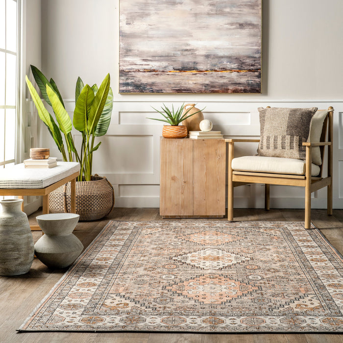 Mosaic Area Rug 152 Cm Peach Washable For Homes