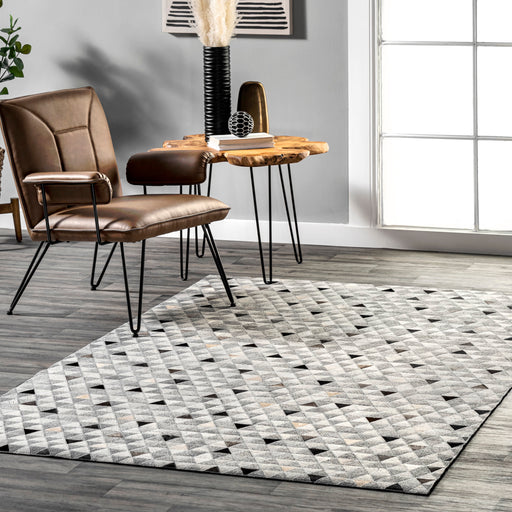 Mosaic Grey Leather Area Rug For Living Room