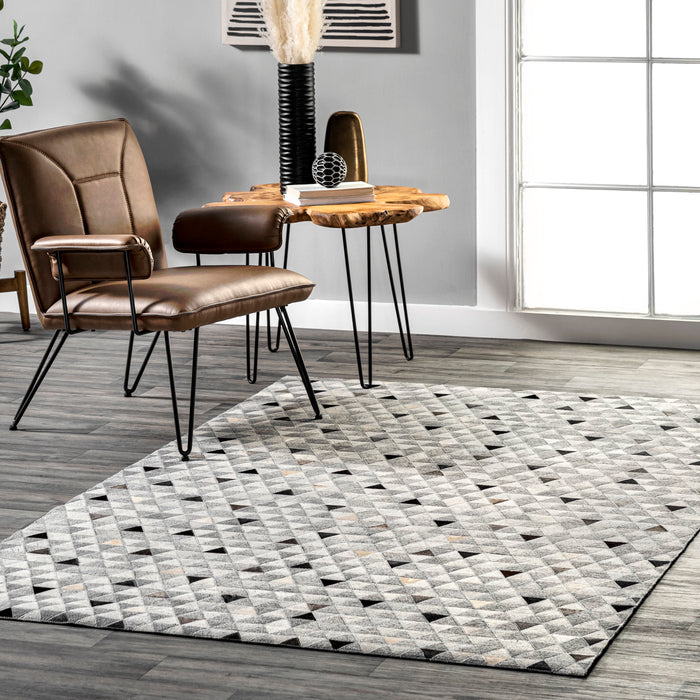 Mosaic Grey Leather Area Rug For Living Room