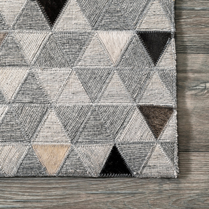 Mosaic Grey Leather Area Rug For Living Room