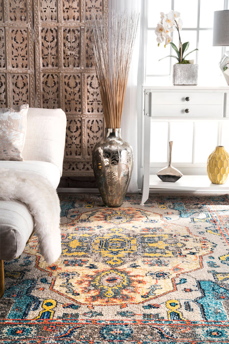 Mosaic Medallion Area Rug 120x180 cm Grey