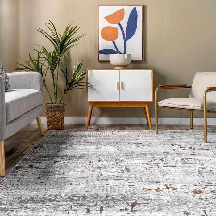 Mottled Abstract Area Rug in Light Grey for Home Decor