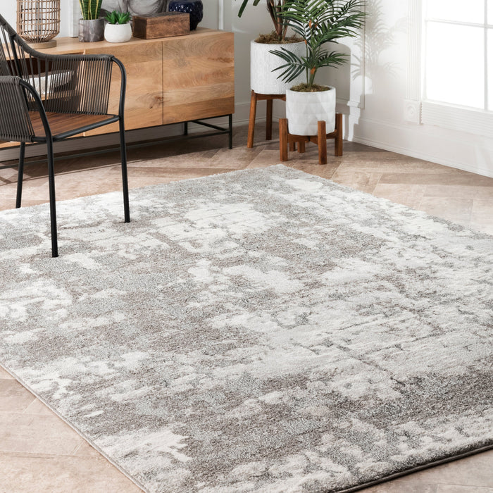 Muddled Abstract Silver Area Rug for Modern Home Decor
