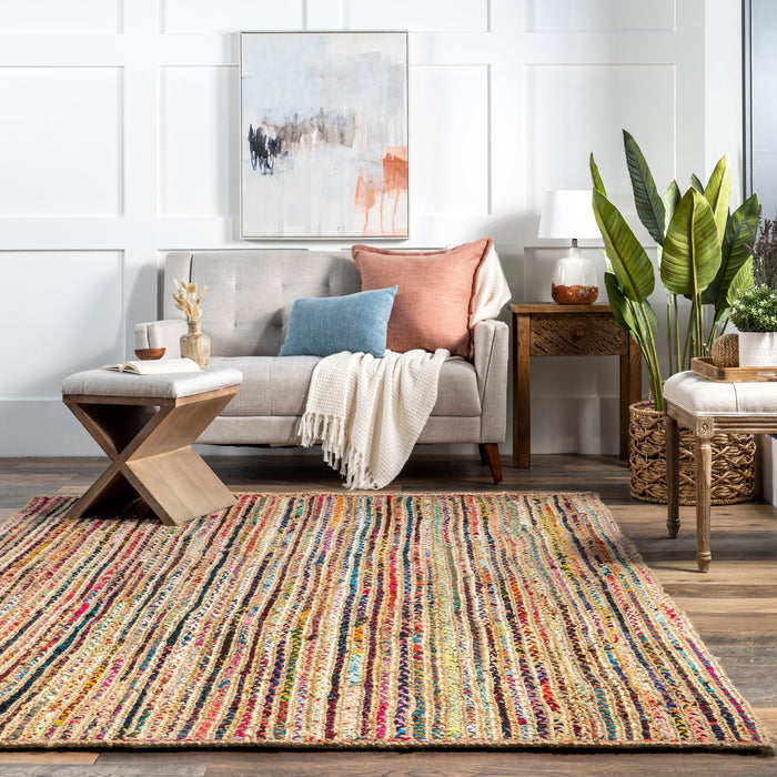 Multicolor Braided Jute Area Rug 120 cm x 180 cm