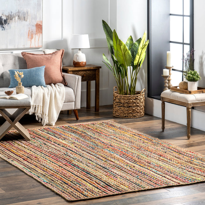 Multicolor Braided Jute Area Rug 90x150 cm