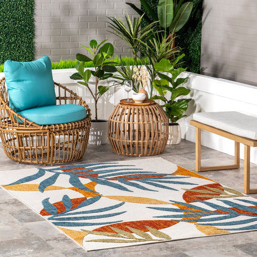 Multicolor Palm Leaf Area Rug For Indoor Outdoor Use