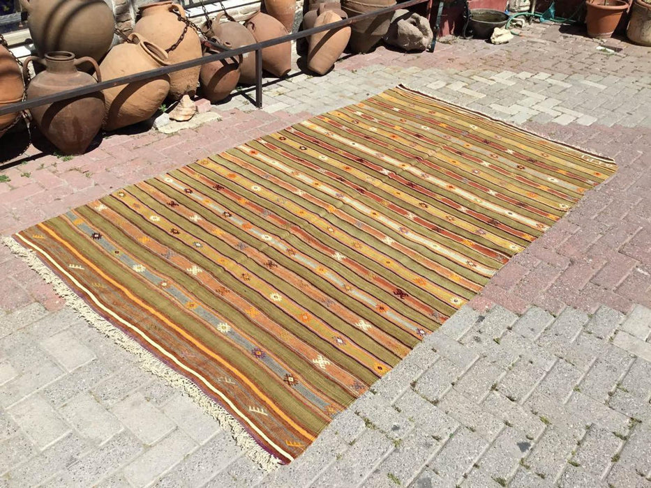 Mustard Striped Vintage Kilim Rug 277cm x 160cm