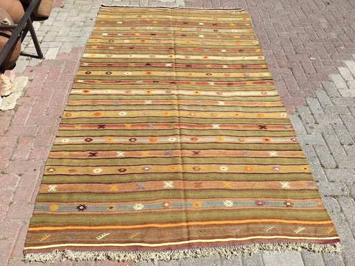Mustard Striped Vintage Kilim Rug 277cm x 160cm
