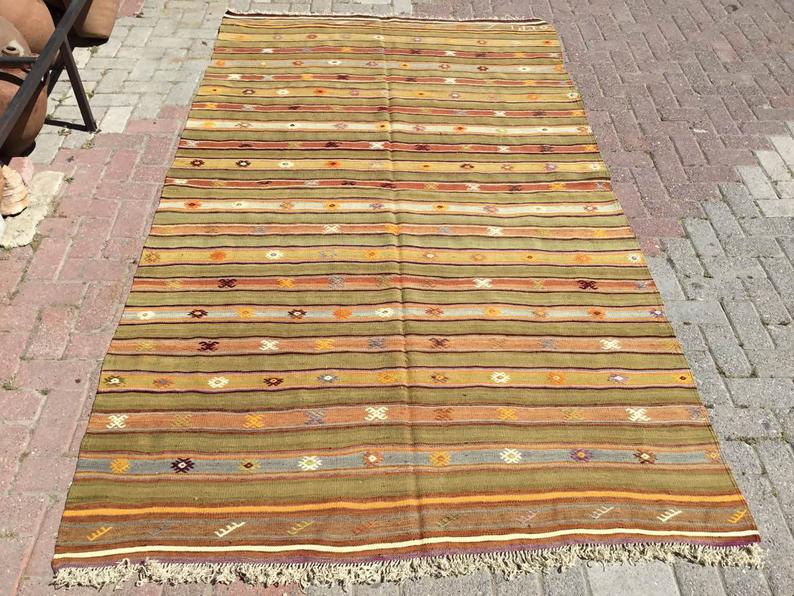 Mustard Striped Vintage Kilim Rug 277cm x 160cm