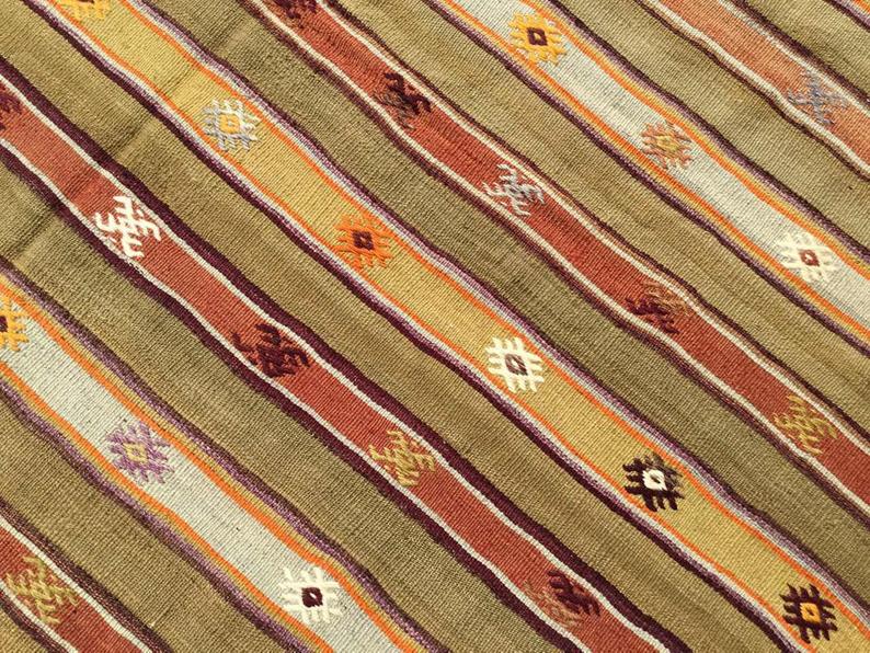 Mustard Striped Vintage Kilim Rug 277cm x 160cm