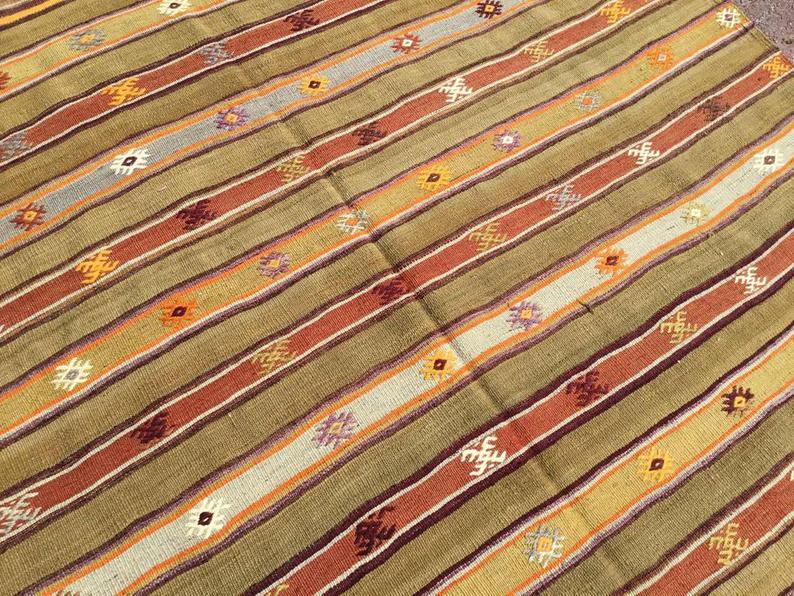 Mustard Striped Vintage Kilim Rug 277cm x 160cm