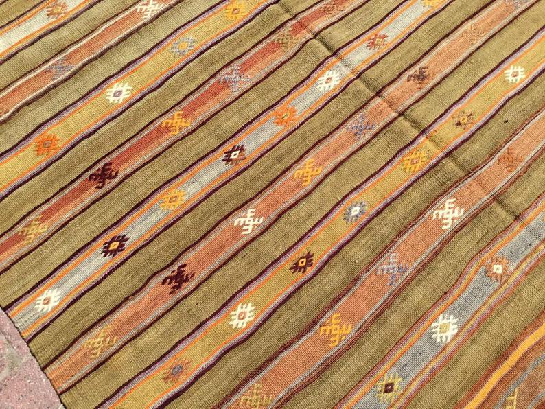 Mustard Striped Vintage Kilim Rug 277cm x 160cm