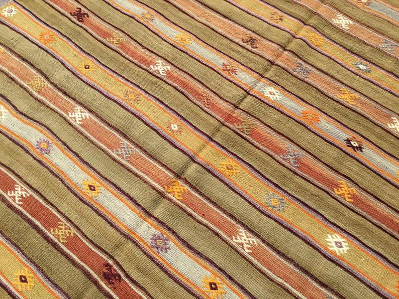 Mustard Striped Vintage Kilim Rug 277cm x 160cm