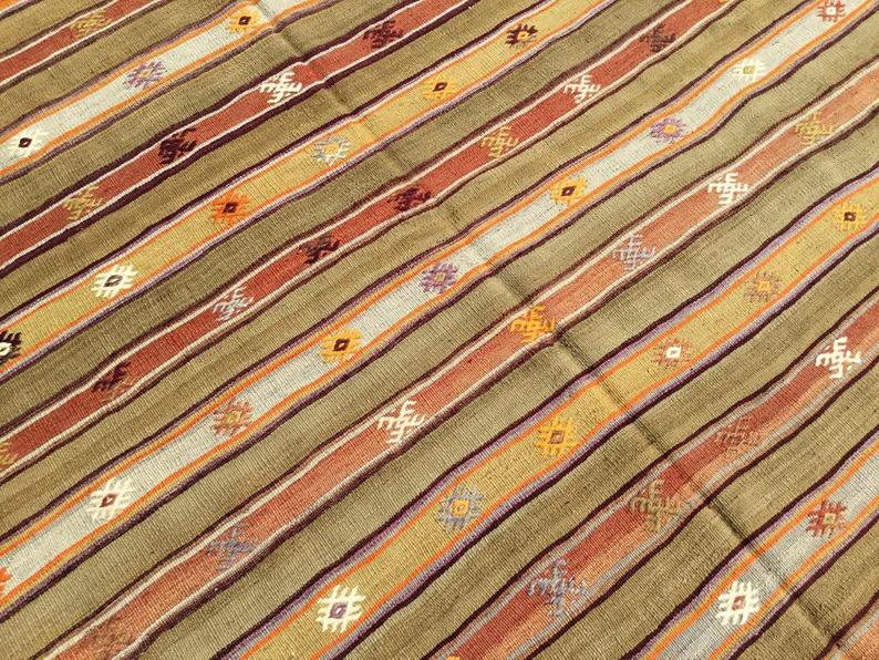 Mustard Striped Vintage Kilim Rug 277cm x 160cm