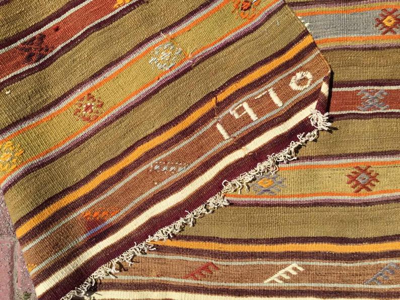 Mustard Striped Vintage Kilim Rug 277cm x 160cm