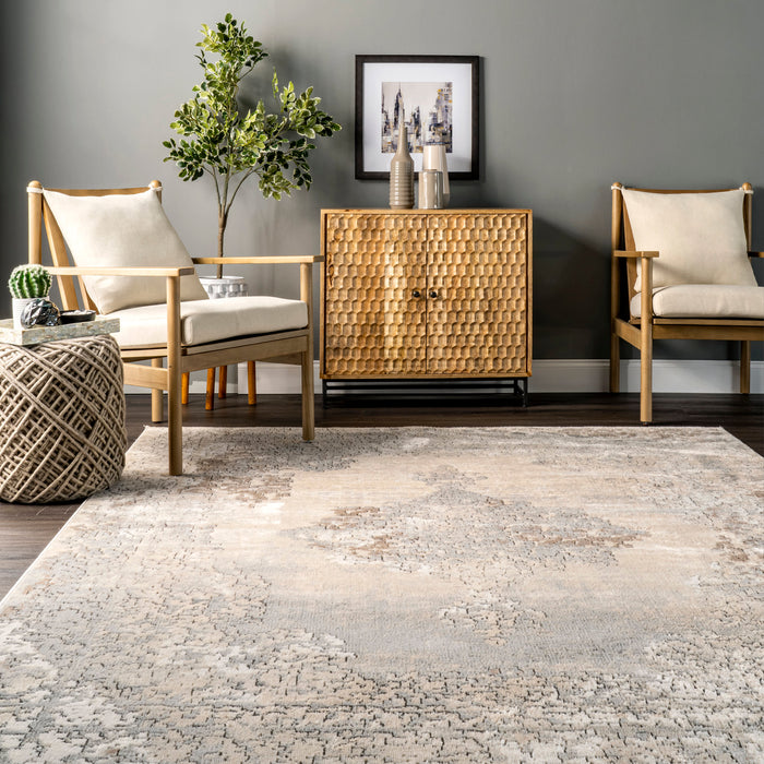 Muted Medallion Area Rug 150x230 cm Beige