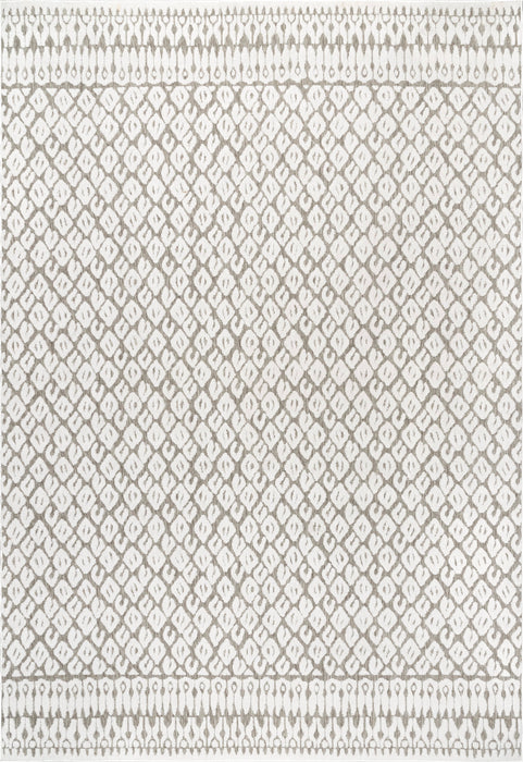 Myra Trellis Textured Grey Area Rug For Indoor Outdoor Use