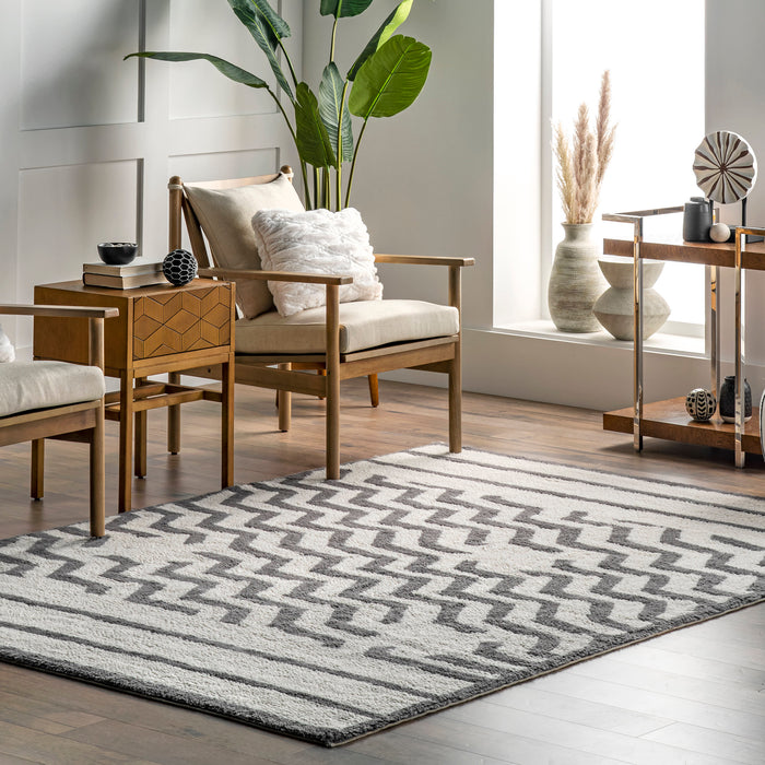 Naomi Ivory Wool Chevron Washable Area Rug 120x180 cm