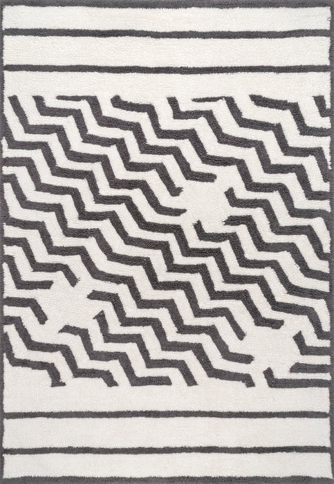 Naomi Ivory Wool Chevron Washable Area Rug 120x180 cm