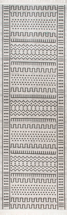 Native Area Rug With Tassels For Indoor Outdoor Use Light Grey