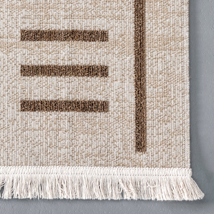 Native Beige Area Rug With Tassels For Indoor Outdoor Use