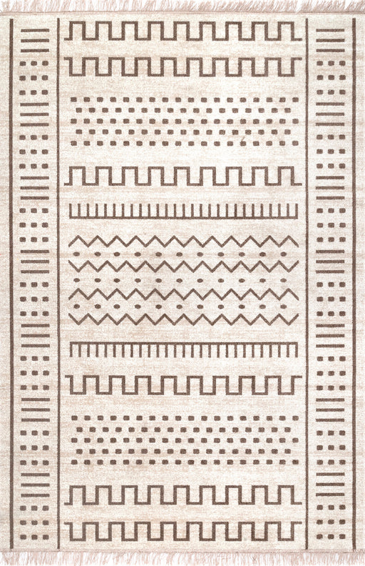 Native Beige Area Rug With Tassels For Indoor Outdoor Use