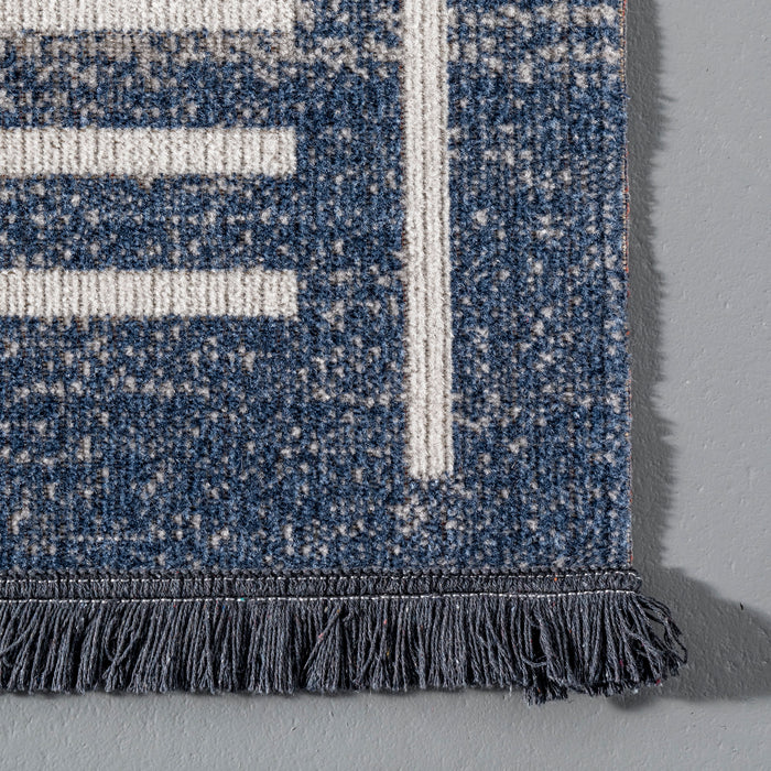 Native Outdoor Area Rug With Tassels 153cm x 229cm Dark Blue
