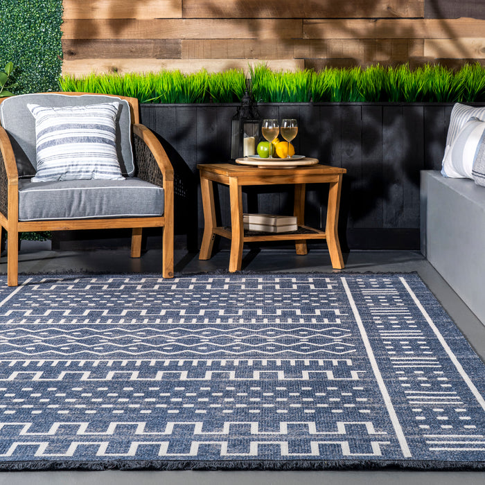 Native Outdoor Area Rug With Tassels 153cm x 229cm Dark Blue