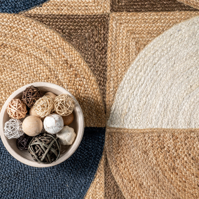 Natural Blue Circle Area Rug 150x200 cm