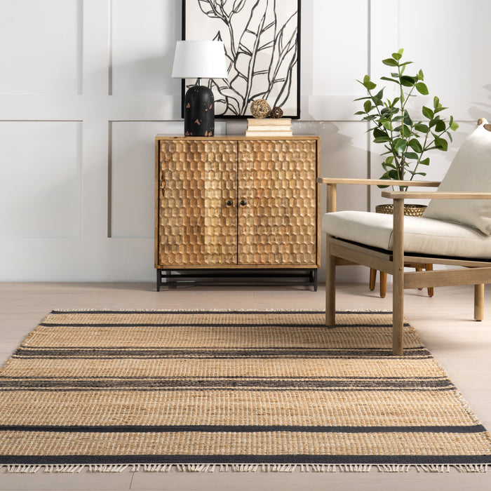 Natural Fiber Striped Fringe Area Rug 120x180 cm
