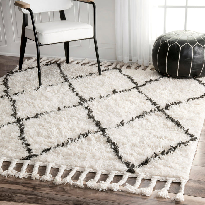 Natural Hand Knotted Wool Shag Rug for Home Decor