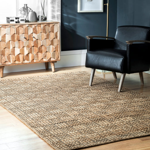 Natural Jute Checkered Basketweave Area Rug 120x180 cm