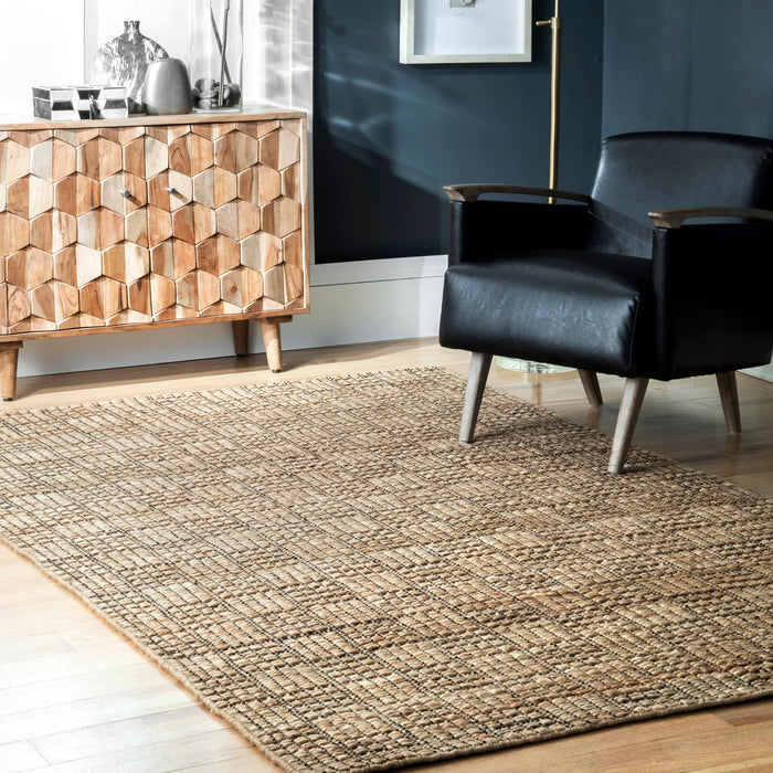 Natural Jute Checkered Basketweave Area Rug 120x180 cm