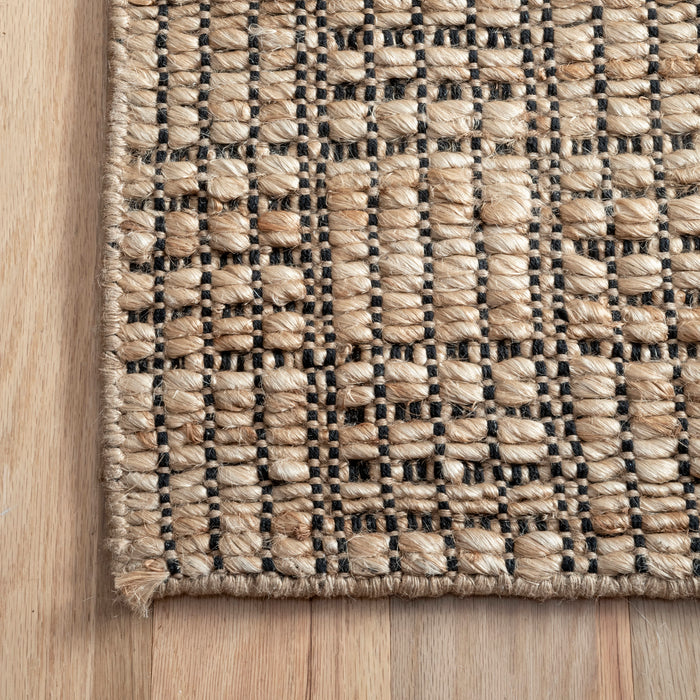 Natural Jute Checkered Basketweave Area Rug 120x180 cm