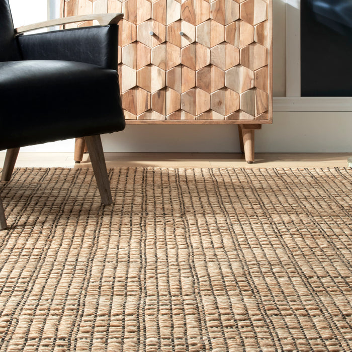 Natural Jute Checkered Basketweave Area Rug 120x180 cm