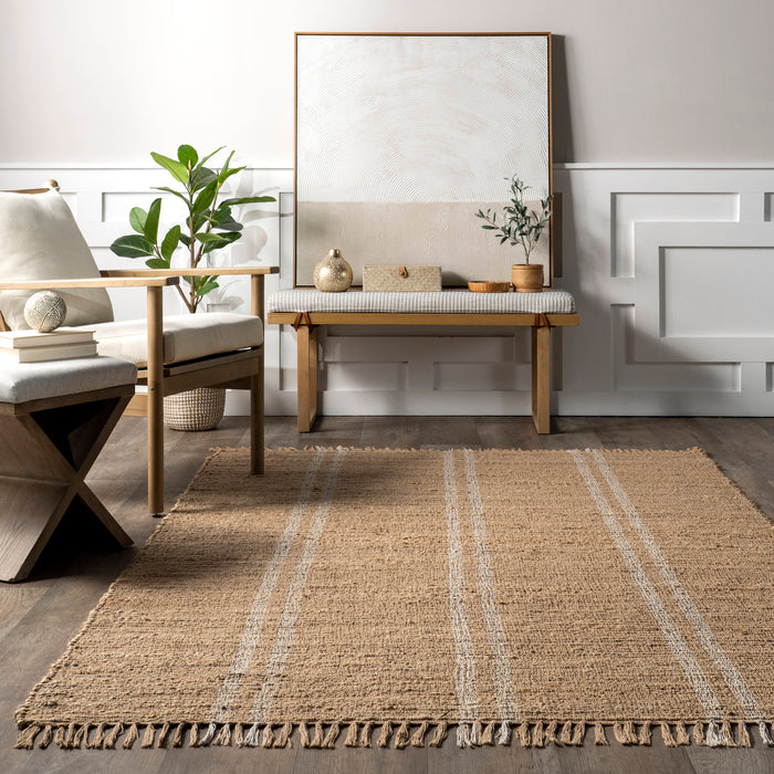 Natural Jute Striped Area Rug 150cm for Home Décor