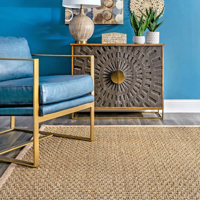 Natural Seagrass Checker Weave Area Rug for Home Spaces