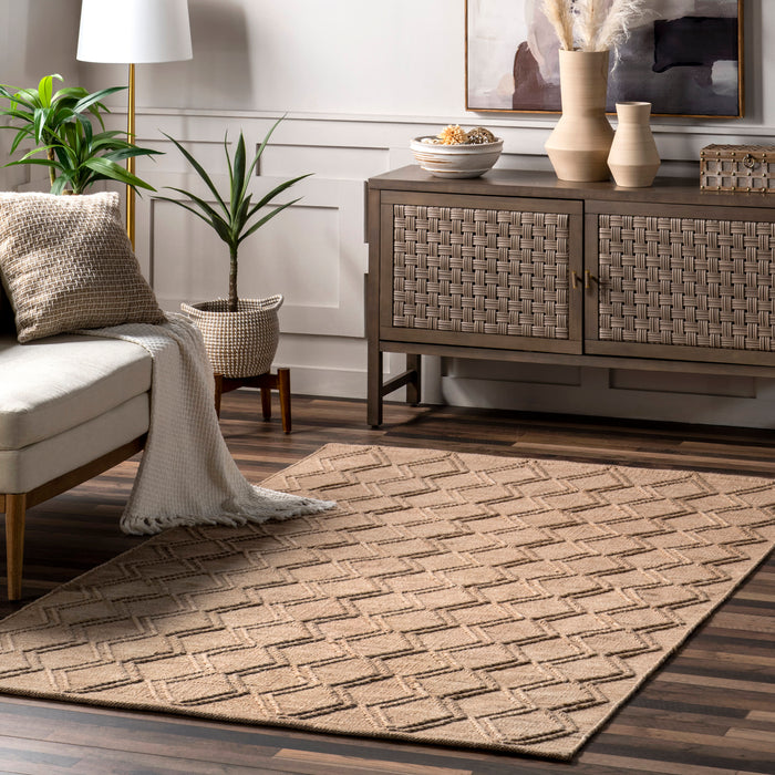 Natural Textured Trellis Area Rug 100% Recycled PET