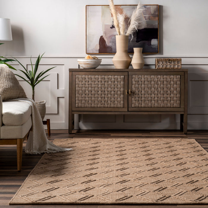 Natural Textured Trellis Area Rug 100% Recycled PET
